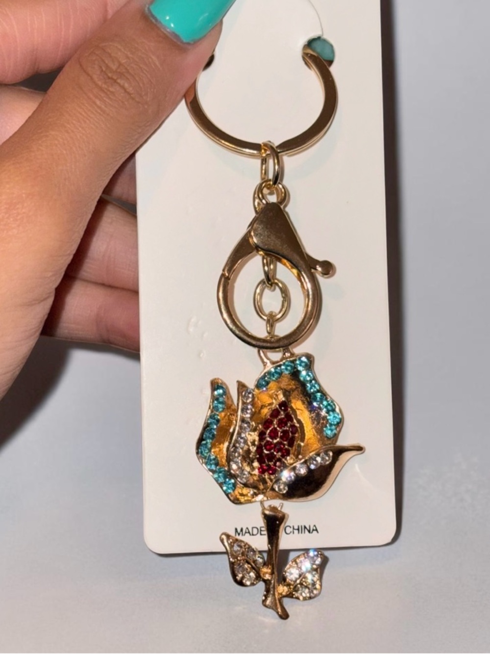 Gold Rose Keychain Charm